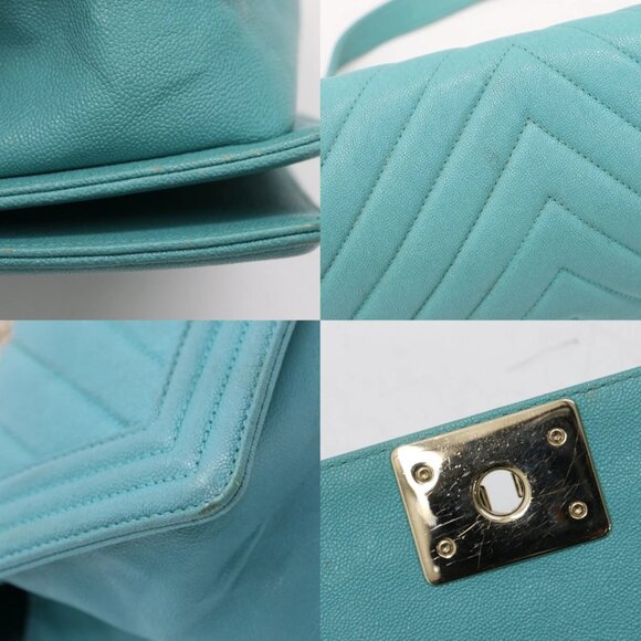 Chanel Caviar Chevron Quilted Medium Boy Flap Shoulder Bag - Turquoise - Picture 15 of 15